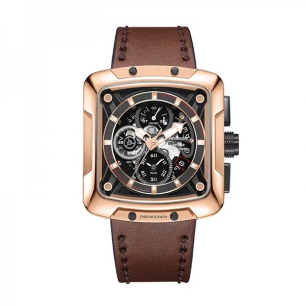 Alexandre Christie AC 3030 Rosegold Brown Leather Man GCLBRBA
